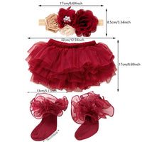 3Pcs Wine Red Super Soft Chiffon Tutu Bloomers with Baby Flower Vintage Headband Socks Set Newborn Photography Props