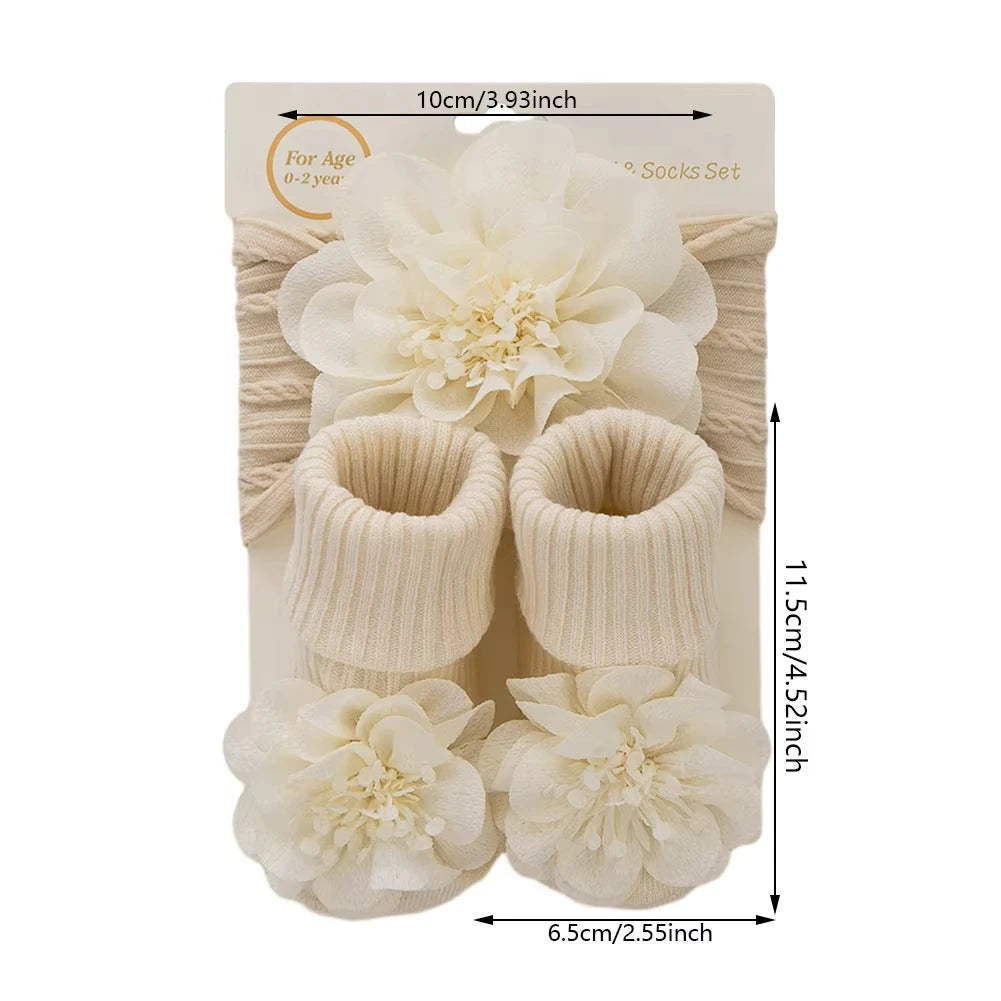 Designer Baby Girls Princess Socks Set with Tulle Trim Flower Hair Band Toddler Dance Spring Summer Accessories