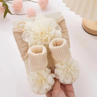 Designer Baby Girls Princess Socks Set with Tulle Trim Flower Hair Band Toddler Dance Spring Summer Accessories