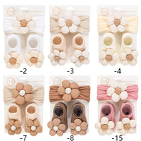 2pcs Vintage Ivory Flowers Cable Knit Nylon Headbands Latte Flower Ribbed Socks Set Spring Autumn Baby Shoes Wholesale Kids'