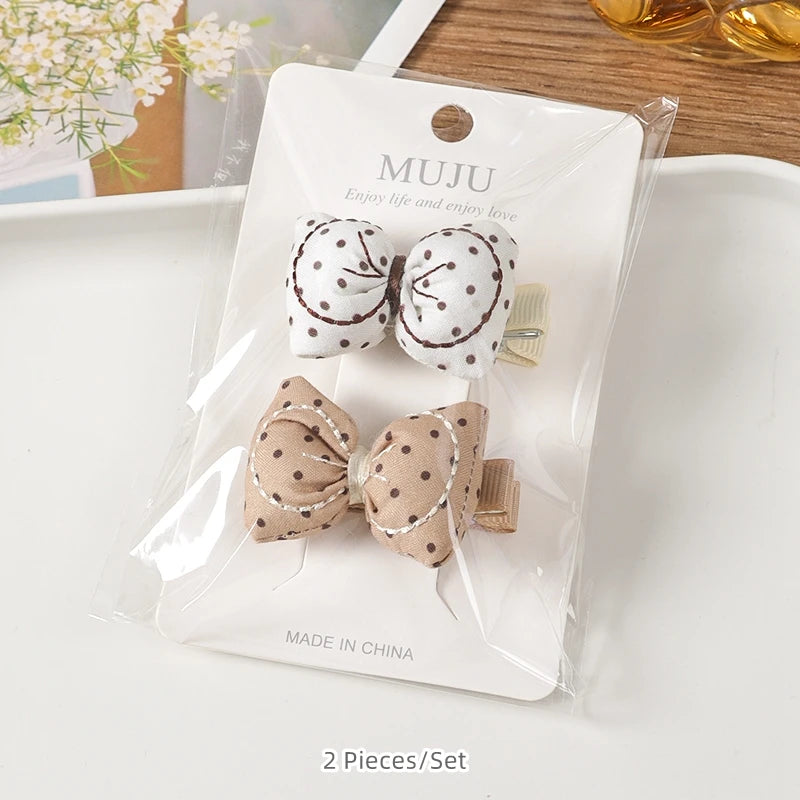 Coffee Colour Fabric Bow Hair Clips for Girls – Sweet Curly Hairpins (2-Pack)