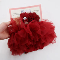 3Pcs Wine Red Super Soft Chiffon Tutu Bloomers with Baby Flower Vintage Headband Socks Set Newborn Photography Props