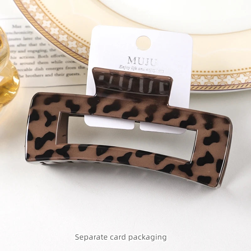 Leopard Print Hair Claw Clip for Women – Large Kawaii Coffee Colour Claw (13cm)