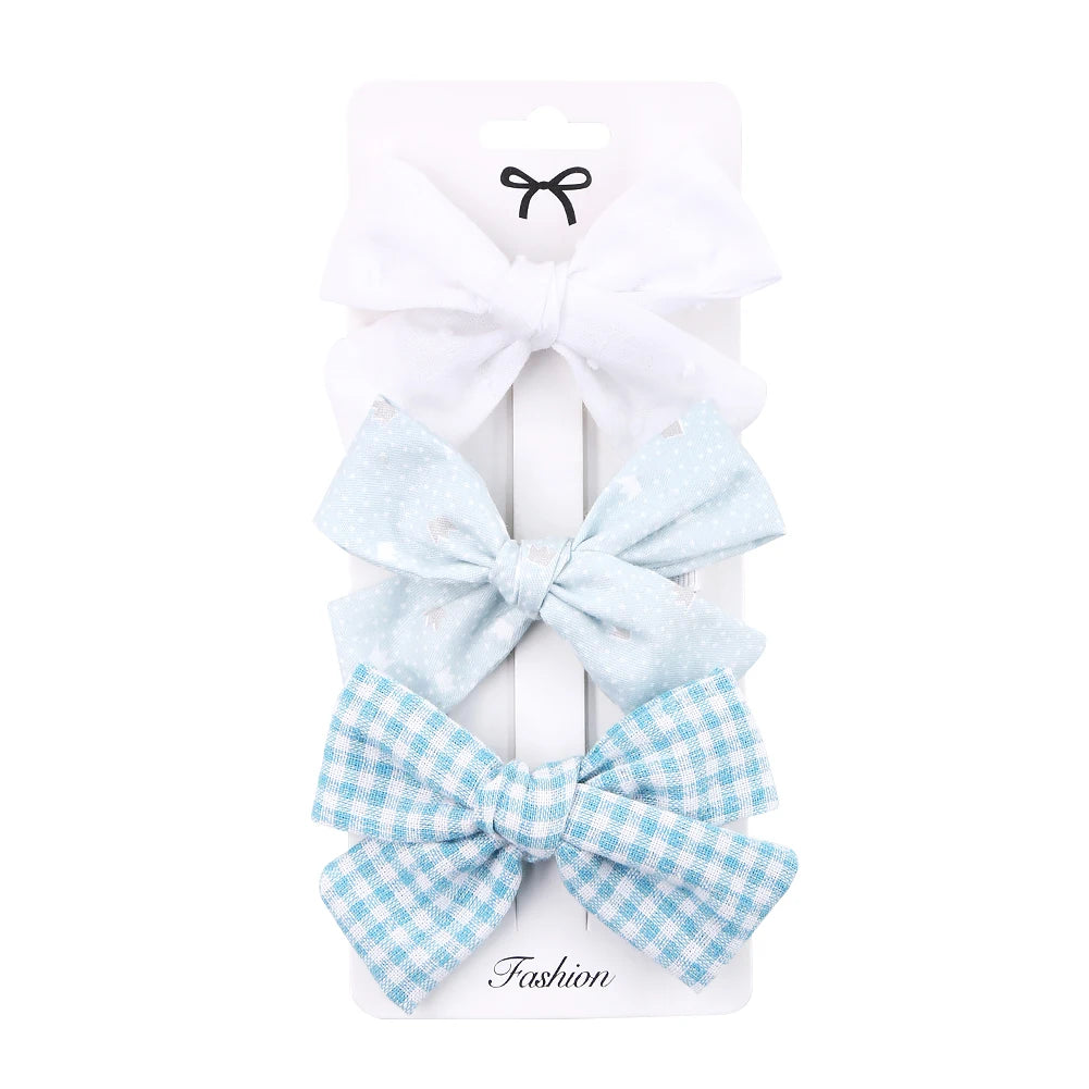 Cotton Linen Flower Print Hair Bow With Cloth Covered Clips Sweet Plain Solid BB Barrettes Hairpins Fashion Headwear