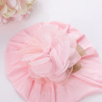2Pcs/Set Baby Girl Pink Gauze Petal Flowers Turban Beanie with Girl Princess 0-12M Mesh Flower Cotton Socks Set