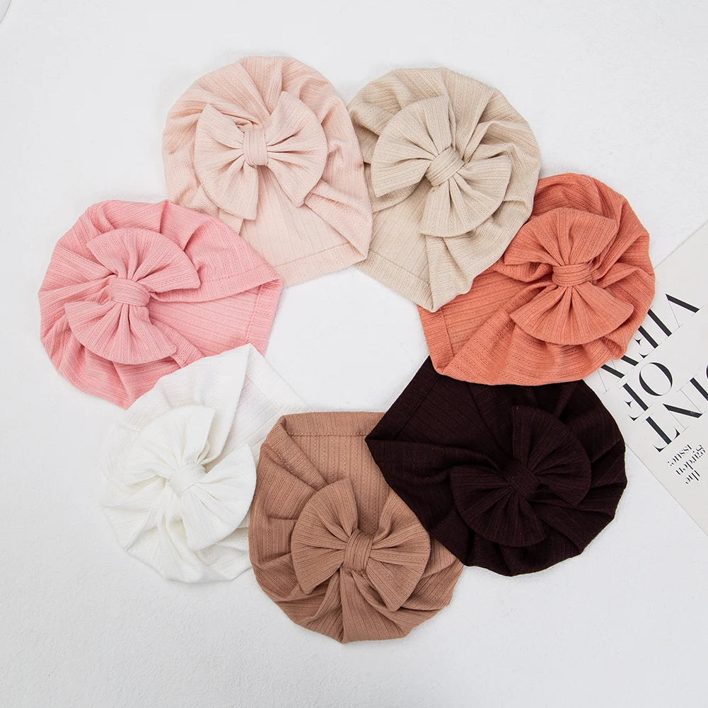 Baby Turban Bow Beanie Hat — Soft Cotton, 0–3Y