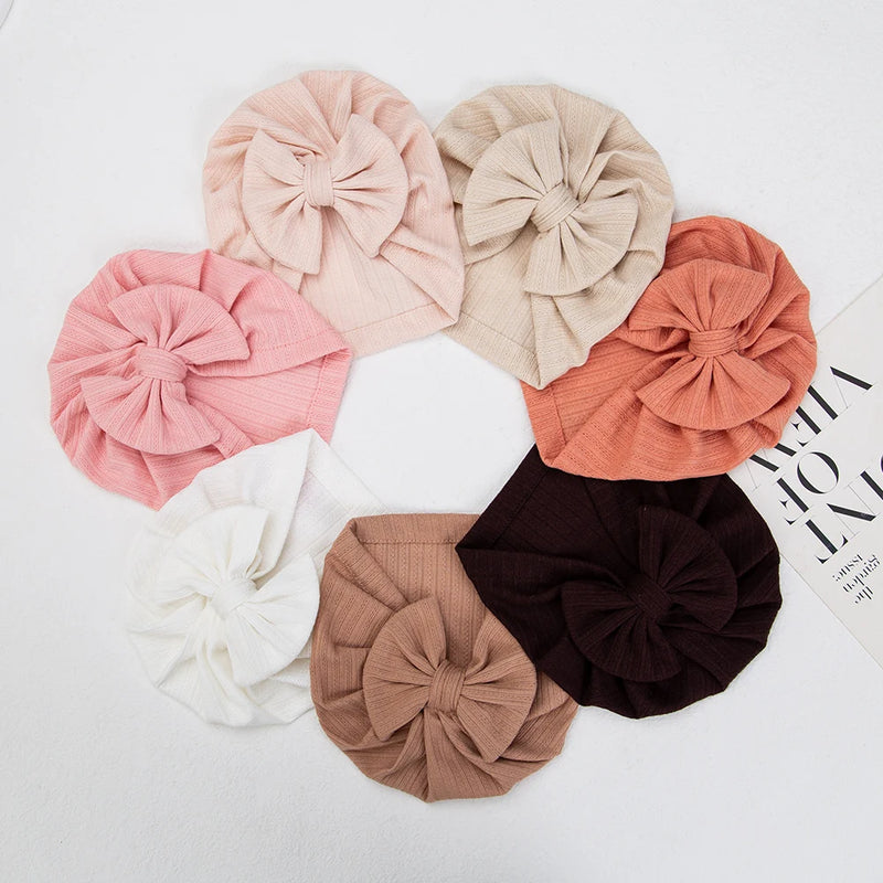 Baby Turban Bow Beanie Hat — Soft Cotton, 0–3Y