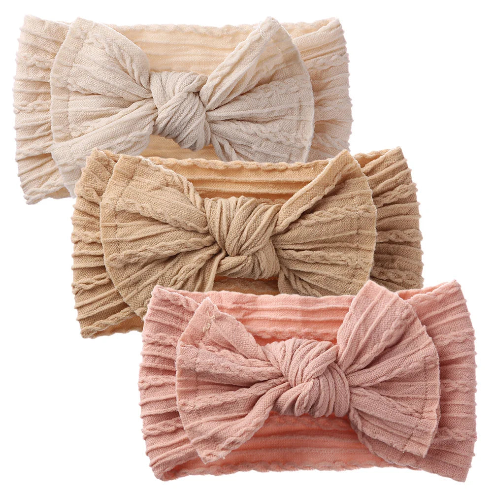 3Pcs/Set Braided Jacquard Floral Printed Soft Nylon Headband High Stretch Hairband Hair Bows Baby Girls Princess Hair Band