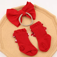Christmas New Year Red Bow Headbands Set With Super Soft Cotton Knitted Socks for Babies and Sweet Girls Wholesale