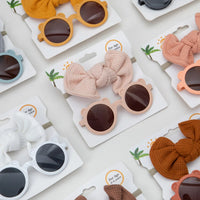 Kids Bear Sunglasses Headbands Sets Beach Waffle Bowknot Hairband Glasses Combination Cute Baby Photography  Accessories