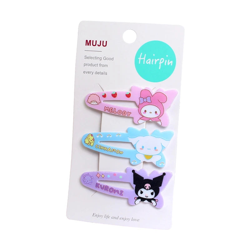 Sanrio Cartoon BB Clips for Girls – Cute Korean Style Hair Accessories (3-Piece Set)