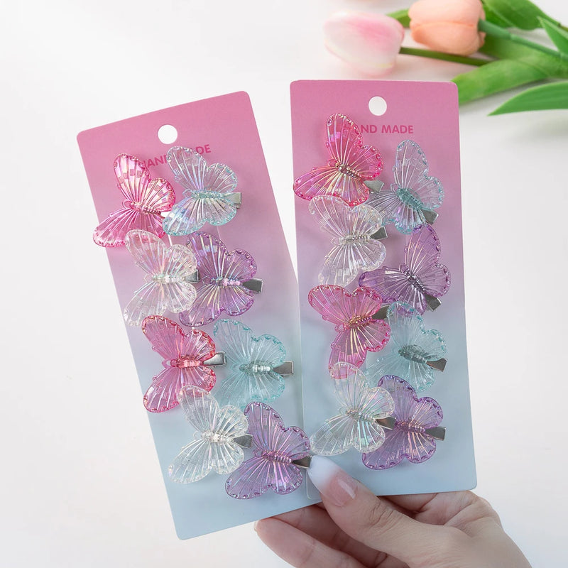 8Pcs/Set Transparent Butterfly Children's Hair Clips Little Girl Bang Hairpin Mini Resin Braided Hairgrips Baby Barrettes