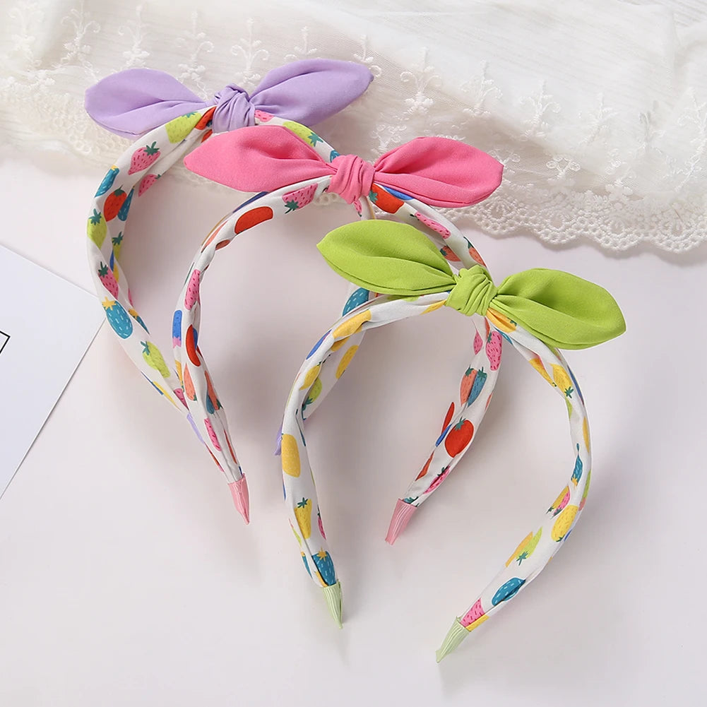 Sweet Girls Kids Hair Accessories-Strawberry Knot Headband Candy Color Rabbit Ear Princess Hairband Wholesale