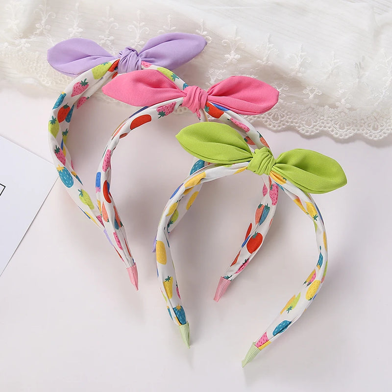 Sweet Girls Kids Hair Accessories-Strawberry Knot Headband Candy Color Rabbit Ear Princess Hairband Wholesale