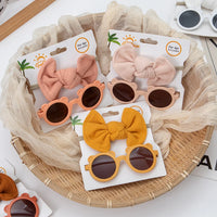Kids Bear Sunglasses Headbands Sets Beach Waffle Bowknot Hairband Glasses Combination Cute Baby Photography  Accessories
