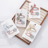 Sequin Star Bow BB Hair Clip — Braided Hairball Detail