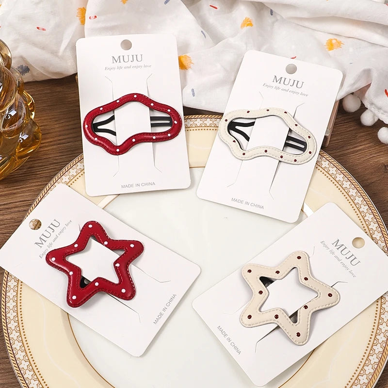 Sweet Star BB Hair Clips for Women – Drippy Oil Spot Fabric Hairpins (2-Pack)