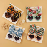 2Pcs/Set Leopard Dot Flower Print Headband Elastic Nylon Hair Band Heart Sunglasses Mental Eyeglasses Baby Boy Girls Headwear