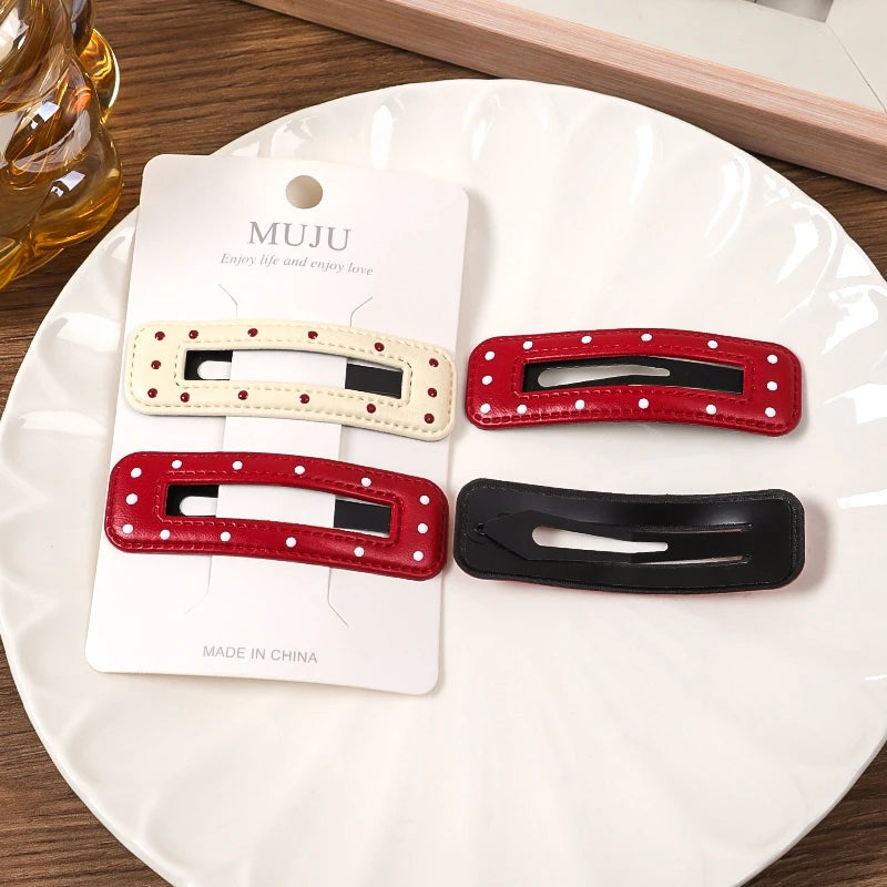 PU Leather Dripping Oil BB Hair Clips for Women – Rectangle Side Bangs Hairpins (2-Pack)