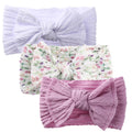 3Pcs/Set Braided Jacquard Floral Printed Soft Nylon Headband High Stretch Hairband Hair Bows Baby Girls Princess Hair Band