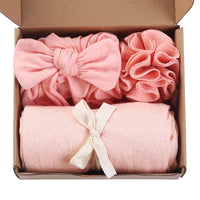 3Pcs Baby Bamboo Cotton Swaddle Blanket Nylon Headband Knit Turbans for Children Brand New Polyester Cotton With Packing Box