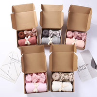 3Pcs Baby Bamboo Cotton Swaddle Blanket Nylon Headband Knit Turbans for Children Brand New Polyester Cotton With Packing Box