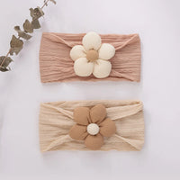 Baby Girls Elastics Headwraps Soft Nylon Latte Flower Cable Knit Headbands Bow Knot Daisy Hairbands for Toddlers
