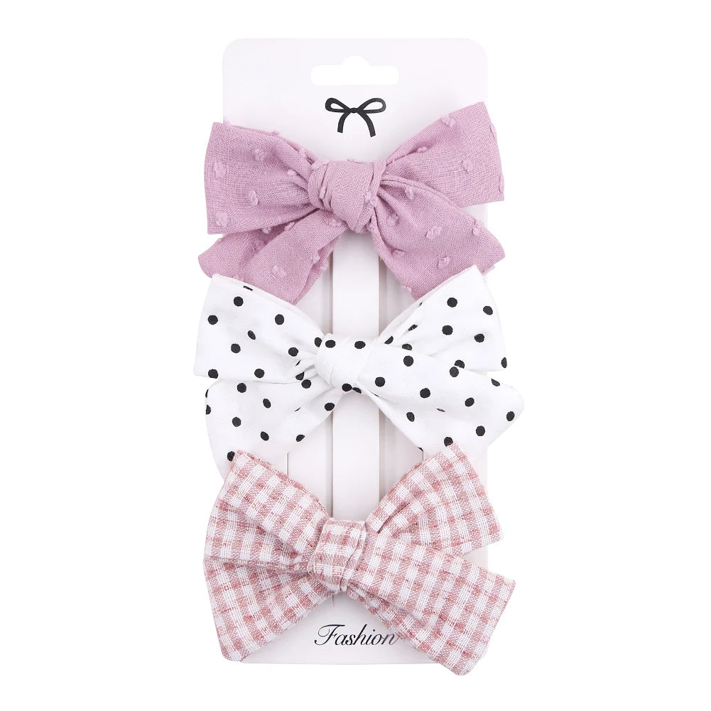 Cotton Linen Flower Print Hair Bow With Cloth Covered Clips Sweet Plain Solid BB Barrettes Hairpins Fashion Headwear