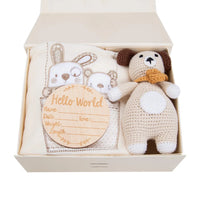 Crocheted Puppy Newborn Blanket Gift Set — Floral Cotton