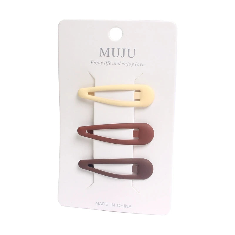 Frosted Metal BB Hair Clips – Drop & Heart Side Bangs Hairpins (3-Piece Set)