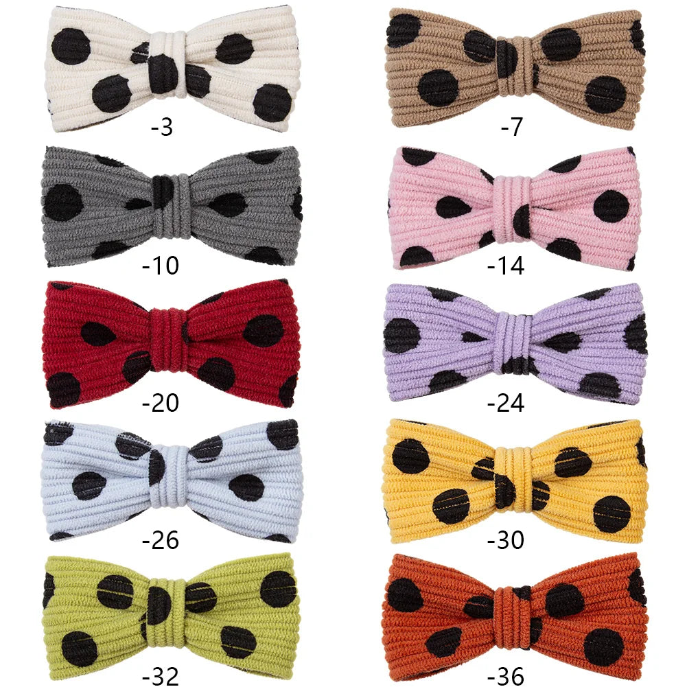 Corduroy Dot Bow Hair Clips for Girls — Handmade Snap