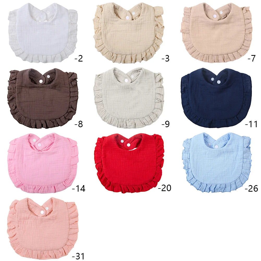 Ruffled Solid Color Soft Breathable Comfortable Cotton Muslin Baby Frilly Bibs Saliva Burp Cloth Baby Bandana Drool Cloth