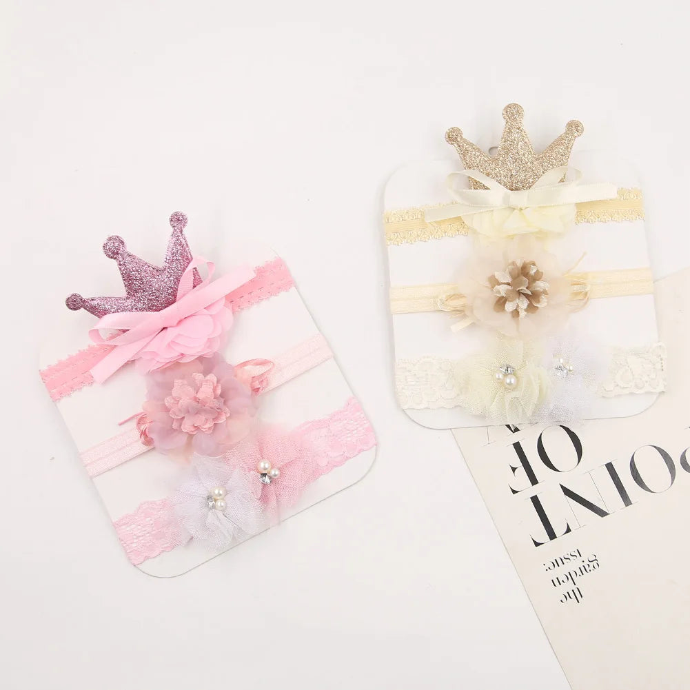 3Pics/Set Korean Crown Headband for Girls Newborn Baby Photography Props Anti-Bacterial Hairbands Wholesale for Spring Season