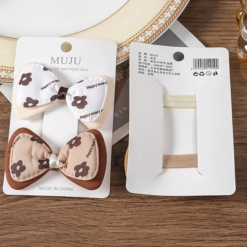 Coffee Colour Fabric Bow Hair Clips for Girls – Sweet Bread-Style Hairpins (2-Pack)