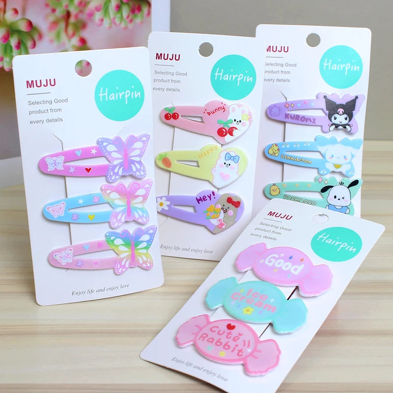Sanrio Cartoon BB Clips for Girls – Cute Korean Style Hair Accessories (3-Piece Set)