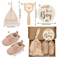 4 Pcs/Set Newborn Boys Shoes Beanie Gifts Sets  Beech Wood Rattles Toys Combination Factory Direct Customized