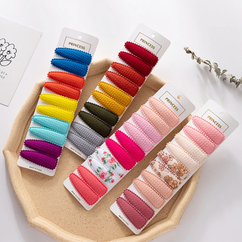 10Pcs/Set Baby Girls Floral Solid With Printed Color Bullet Hair Snap Clips Handmade Hair Clips Hairpins Hair Accessories
