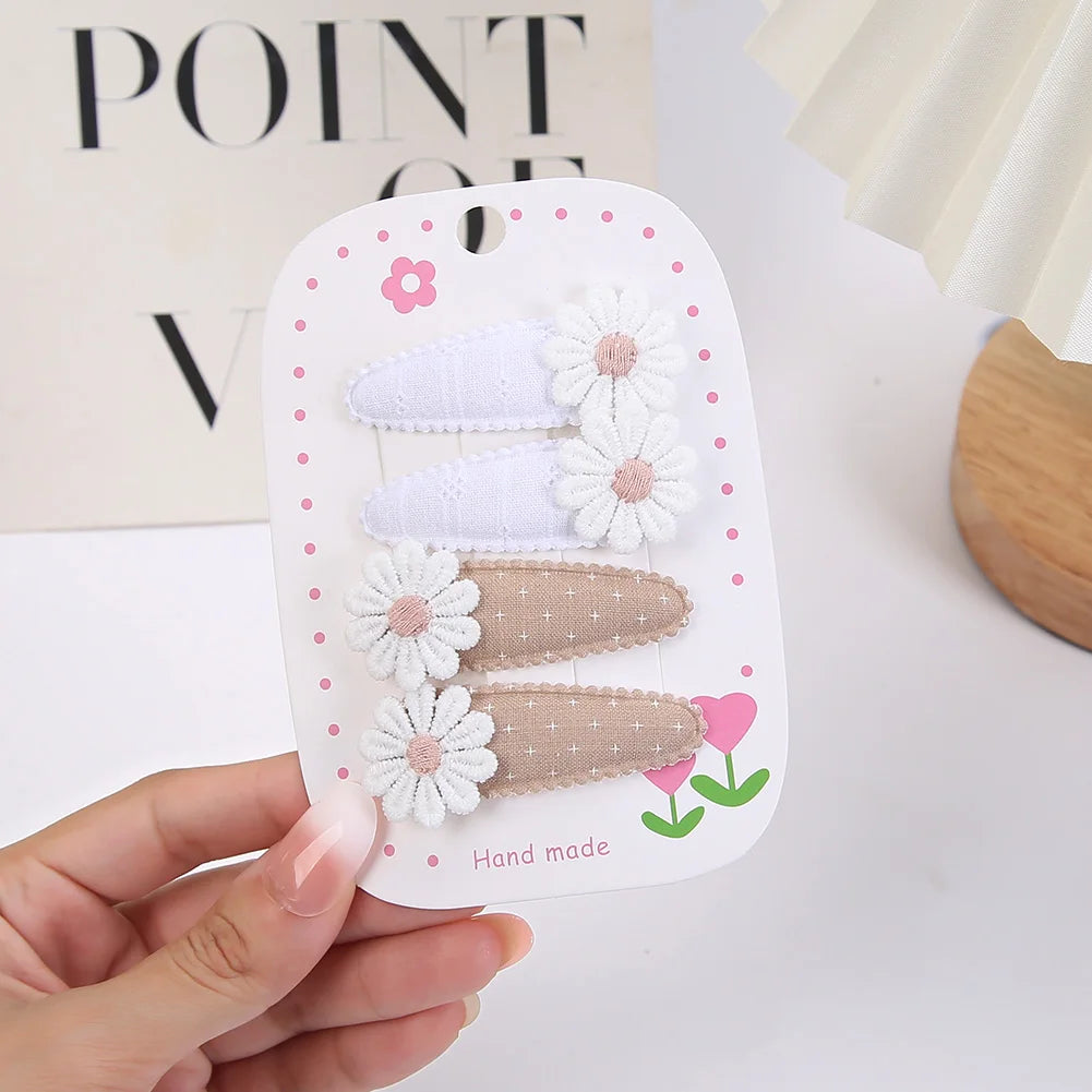 Daisy Print Snap Hairpins for Kids — Cotton, Pack of 4