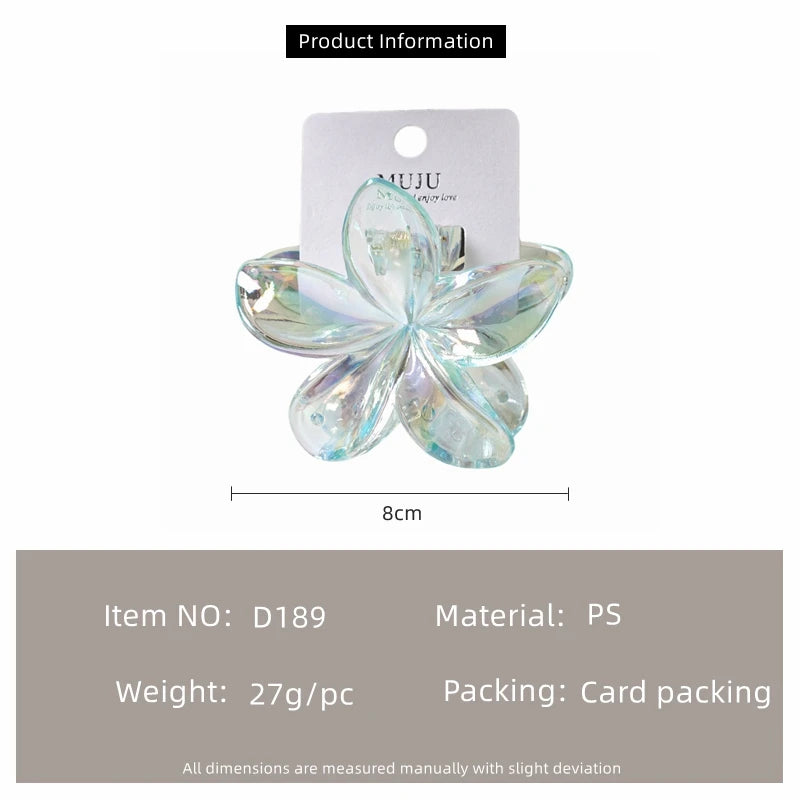 Raped Sample 8cm New Color Transparent Flower Hair Clips Premium Frangipani Hair Claw With Card Hair Clip Flower for Women Girls