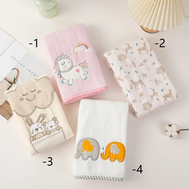 Unicorn & Elephant Embroidery Baby Swaddle Blanket — Cotton