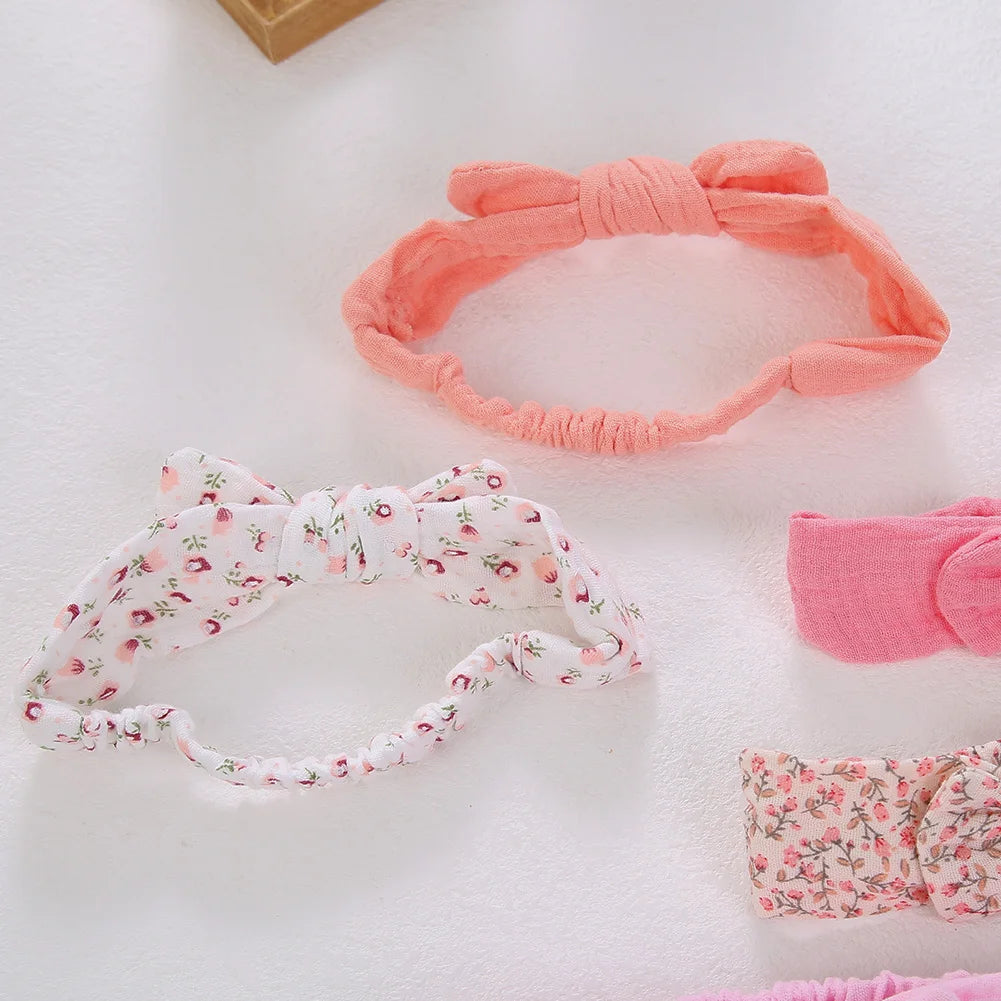 Muslin Cotton Big Bow Headband Set — Newborn to Toddler, Pack of 5