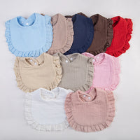 Ruffled Solid Color Soft Breathable Comfortable Cotton Muslin Baby Frilly Bibs Saliva Burp Cloth Baby Bandana Drool Cloth