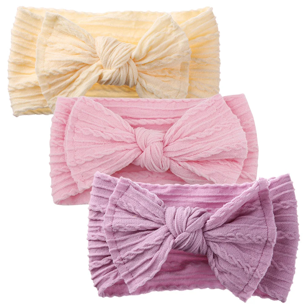 3Pcs/Set Braided Jacquard Floral Printed Soft Nylon Headband High Stretch Hairband Hair Bows Baby Girls Princess Hair Band