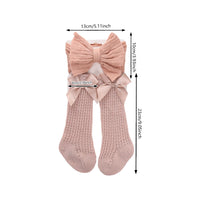 3Pcs/Set Solid Color Hair Bow Baby Headbands Lace Cotton Bows Long Knee Lace Eyelet Socks Set for Baby Girls 0-12M
