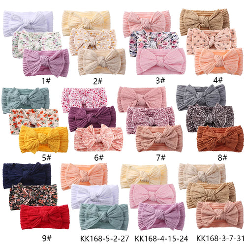 3Pcs/Set Braided Jacquard Floral Printed Soft Nylon Headband High Stretch Hairband Hair Bows Baby Girls Princess Hair Band