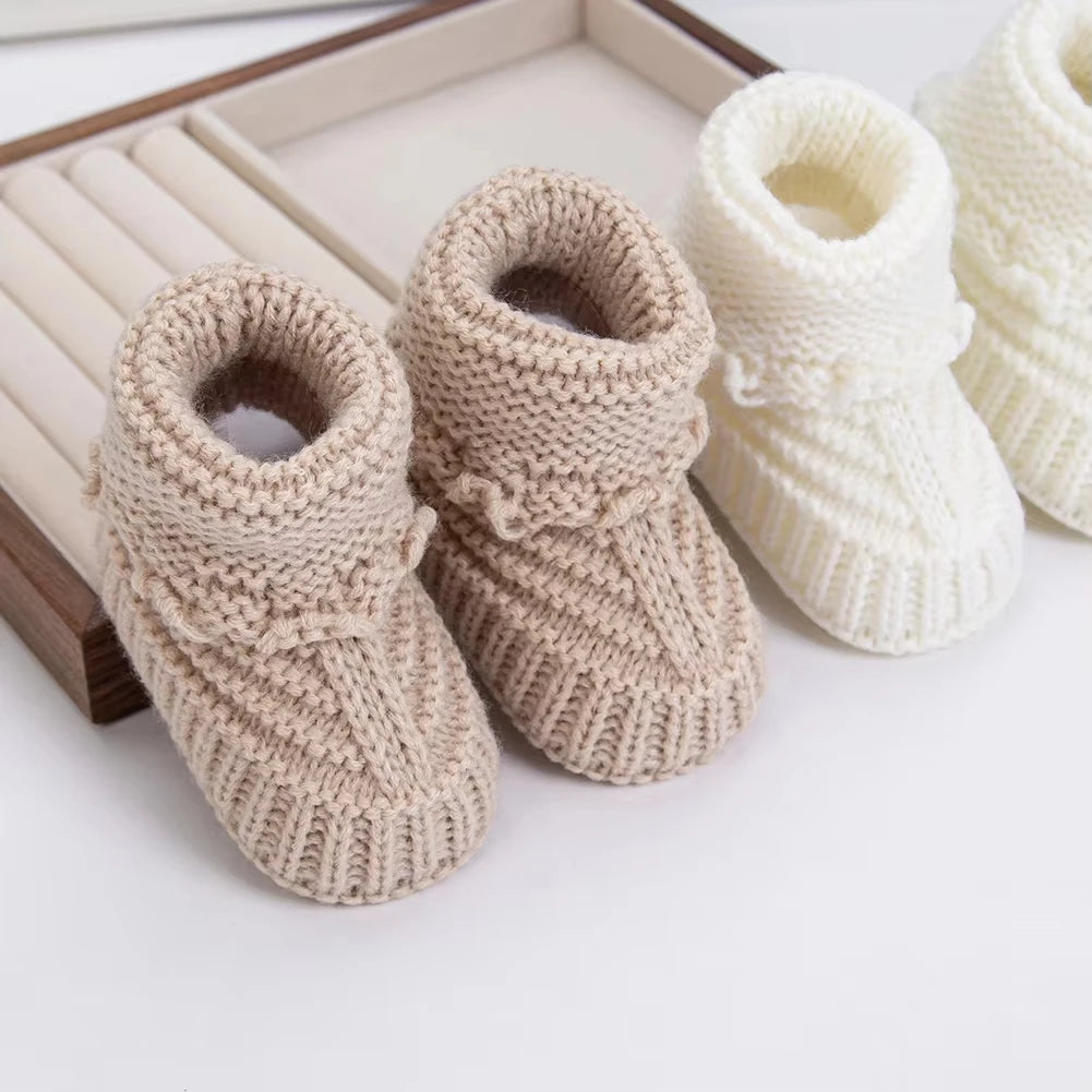Newborn Winter Knit Booties — Soft Cotton, 0–12M