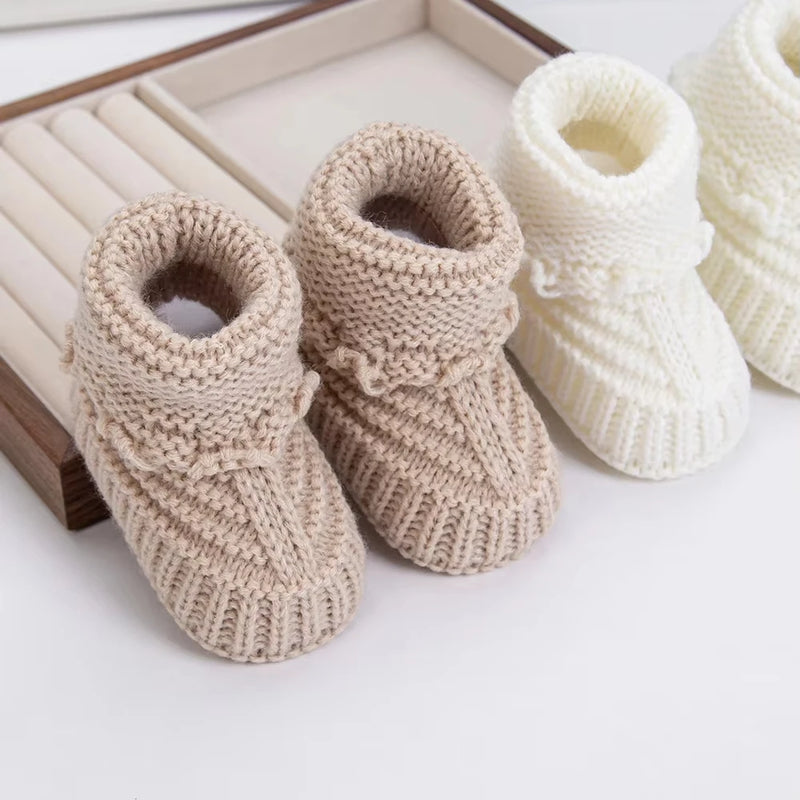 Newborn Winter Knit Booties — Soft Cotton, 0–12M
