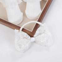White Christening Lace Headband & Ruffle Socks Set — 3 Piece