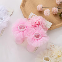 2Pcs/Set 0-12M Chiffon Flower Bowknot Headband With Tulle Trim Cotton Socks Set Baby Girl Hair Accessories