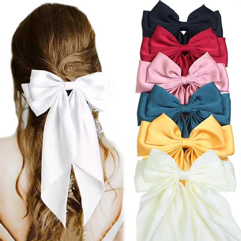 Oversized Silk Ribbon Butterfly Hair Clips for Women – Long Tail Bow Barrettes (40cm)